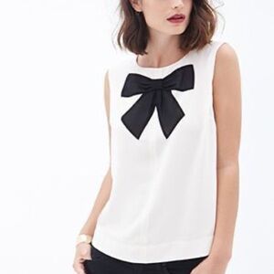 Forever 21 "Love 21" Ivory Sleeveless Blouse with Bow Appliqué - Size S - NWOT